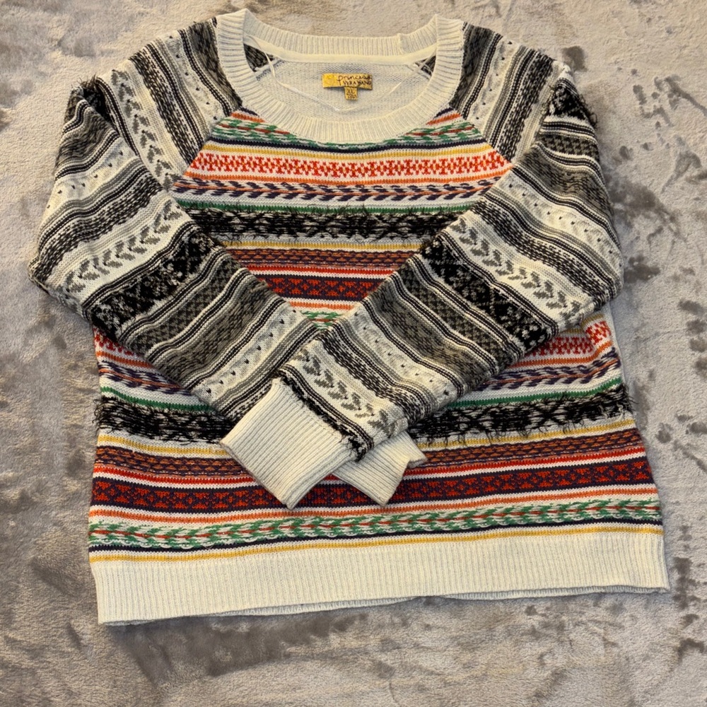 PRINCESS Women's Multicolor Patterned Crew Neck Sweater size XL